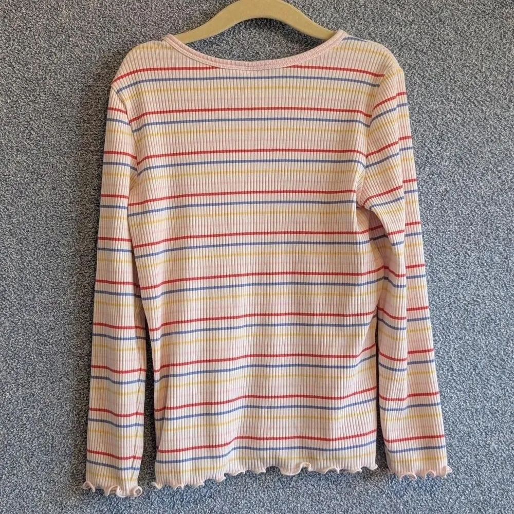 Old Navy Girls Size 5T Rainbow Striped Lettuce Hem Long Sleeve Shirt